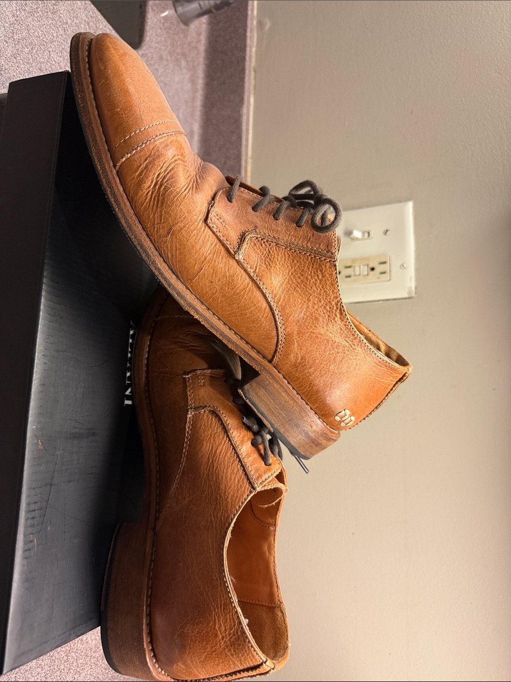 BED|STU Men's Tan Leather Derby Shoes
